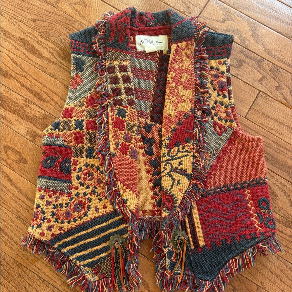 Vintage Bmw designs Fort Worth TX Colorful Patchwork Vest with Fringe